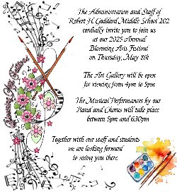 Blooming Srts Flyer of information with music scroll and paint palette